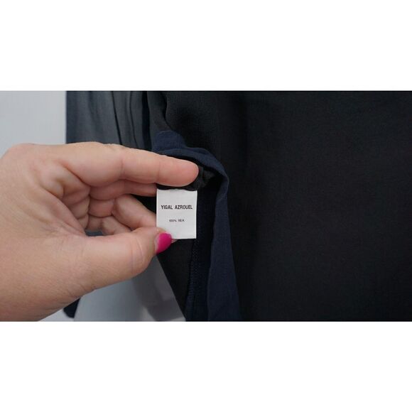 Yigal Azrouel Button Down Shirt Women's Size 4 Black White Colorblock Silk Top - Picture 9 of 11